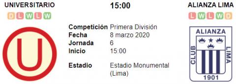 Resultado Universitario 1 - 0 Alianza Lima 08 de Marzo Liga 1 2020