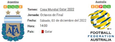 Resultado Argentina 2 - 1 Australia 03 de Diciembre Mundial Qatar 2022